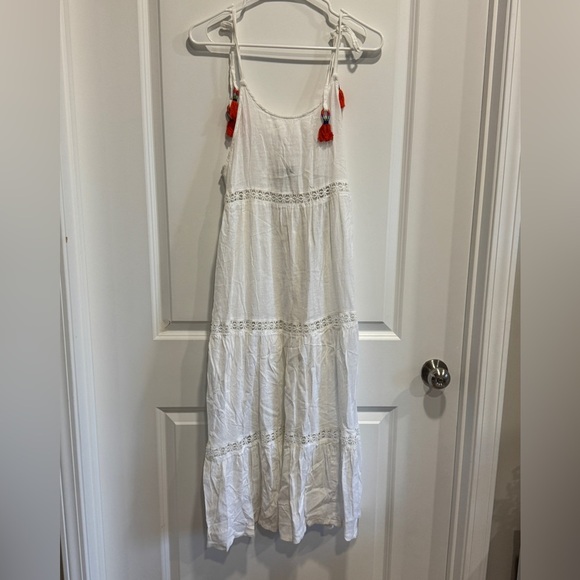 Rachel Zoe Dress Small Linen Blend Tiered White Crochet Panels Tassel - Picture 10 of 10